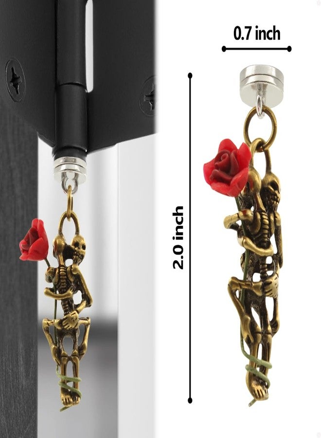Wallertree Brass Hugging Skeletons Hinge Head Home Decoration - Magnetic Hinge Head Decorative Droppers of Romantic Skull Couples - Gothic Door Hinge Heads Decor (Hugging with Rose) - Image 5